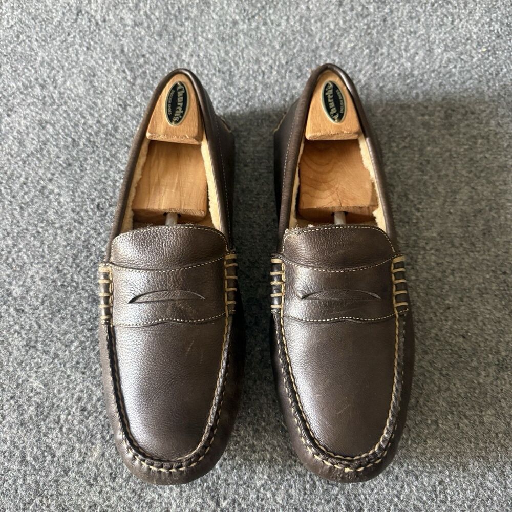 Peter Millar Shearling Lined Leather Driving Loafers Men’s 11.5M Brown Moccasins